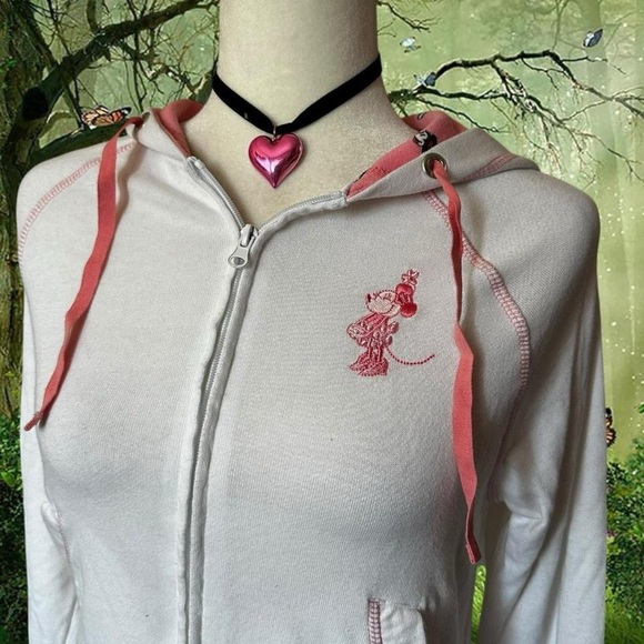 Vintage Minnie Mouse White/Pink Zip Up Size Xs - Picture 2 of 8